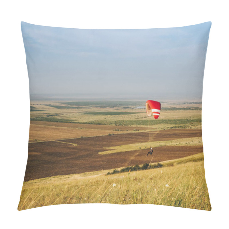 Personality  Parachutist Flying Over Beautiful Nature Of Carpathians, Ukraine, May 2016 Pillow Covers