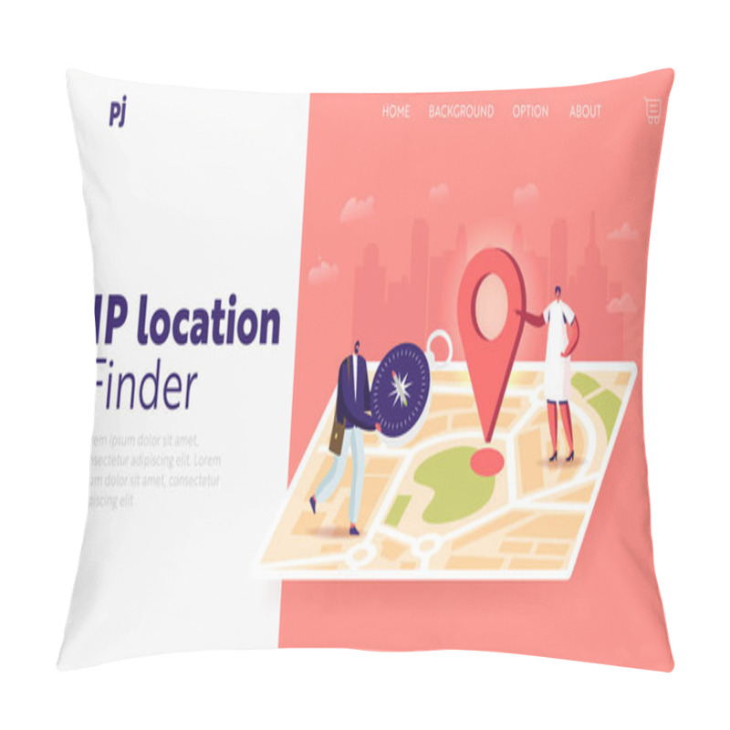 Personality  Tiny Characters Orienteering At Huge Paper Map Landing Page Template. Man With Compass Searching Way In Foreign City Pillow Covers