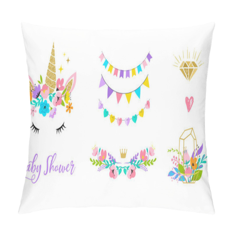 Personality  Unicorn Head With Flowers - Card And Shirt Design Pillow Covers