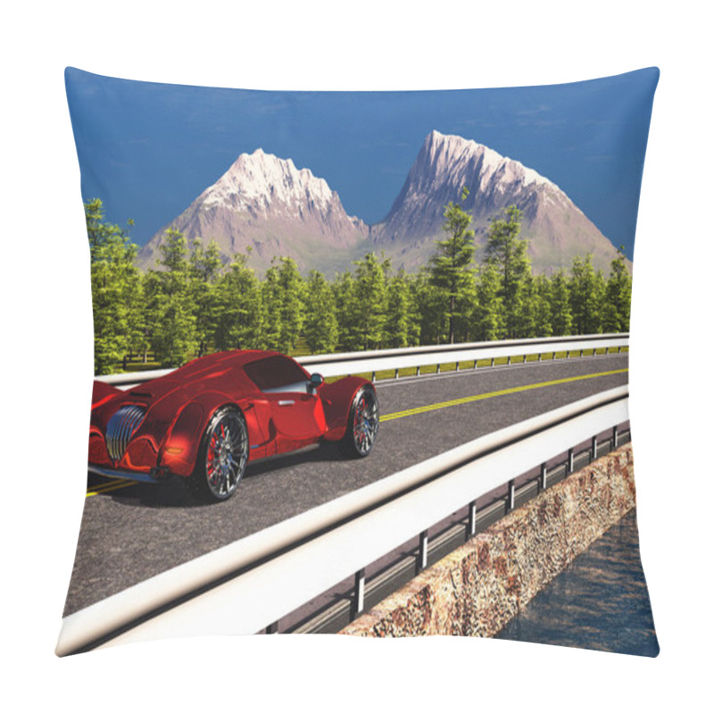 Personality  Sports Car On The Road.,3d Render Pillow Covers