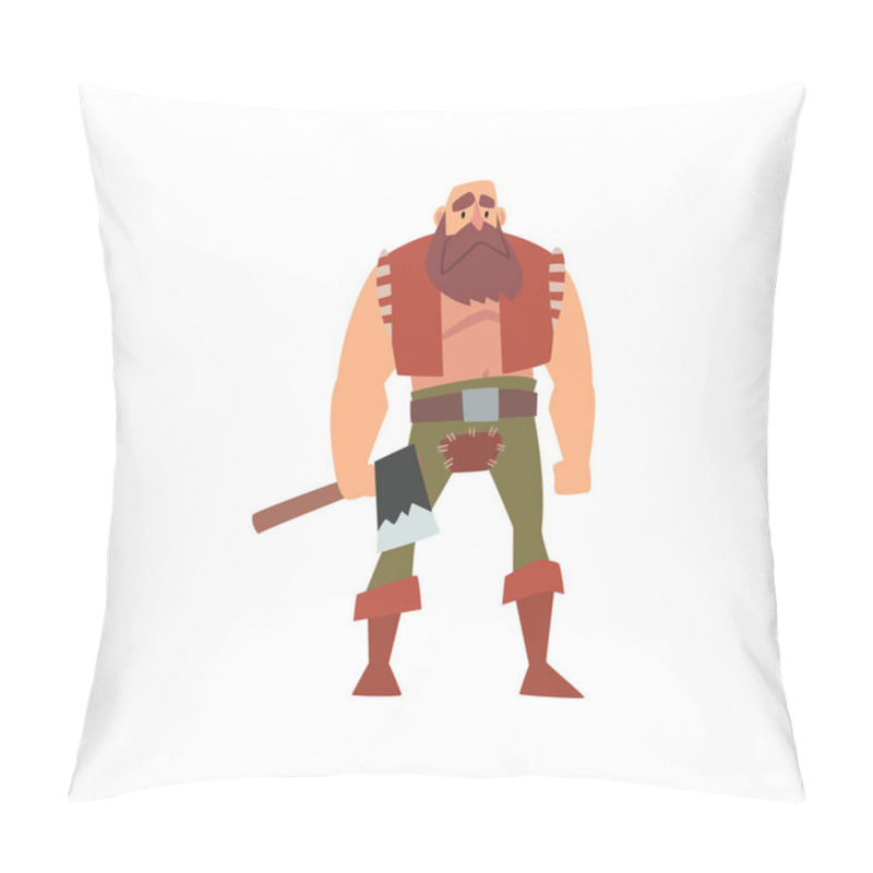 Personality  Muscular Barbarian Warrior With Axe, Medieval Historical Cartoon Character In Traditional Costume Vector Illustration Pillow Covers