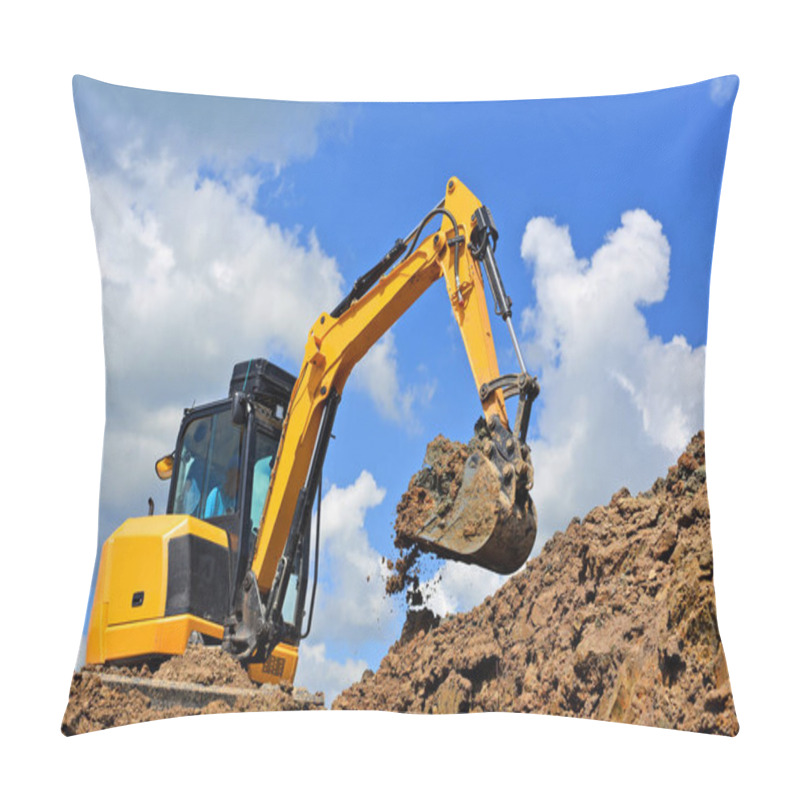 Personality  The Modern Excavator  Performs Excavation Work On The Construction Site  Pillow Covers