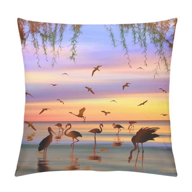 Personality  3D Illustration. Beautiful Landscape During Sunset. Pillow Covers