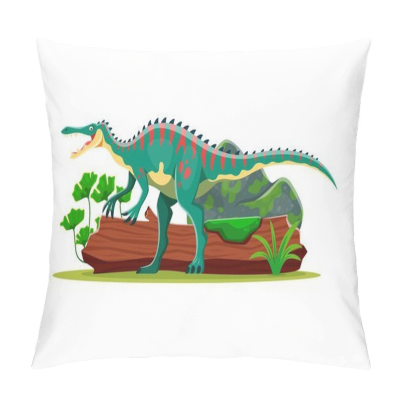 Personality  Dinosaur Or Prehistoric Lizard Suchomimus For Cartoon Dino Character, Vector Extinct Animal. Jurassic Or Cretaceous Era Dinosaur Suchomimus Of Spinosaurus Species For Kid Paleontology Atlas Collection Pillow Covers