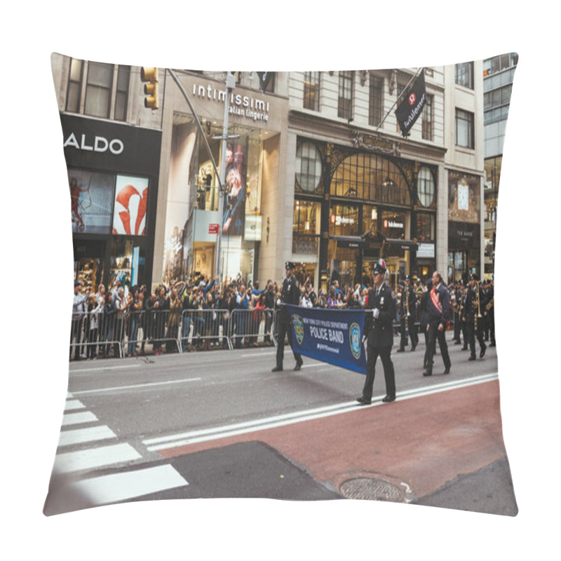 Personality  NEW YORK, USA - OCTOBER 8, 2018: City Parade On Street In New York, Usa Pillow Covers