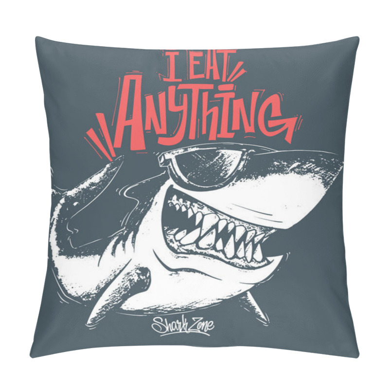 Personality  Shark T-shirt Surf Print Design, Vector Illustration. Pillow Covers