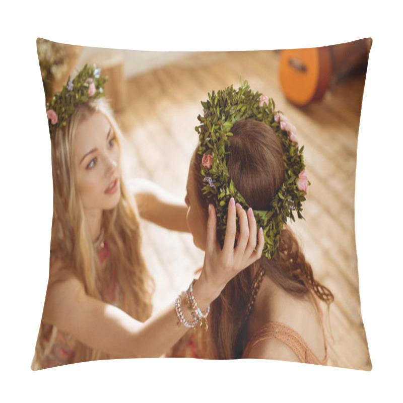 Personality  Women In Boho Style And Wreaths Pillow Covers