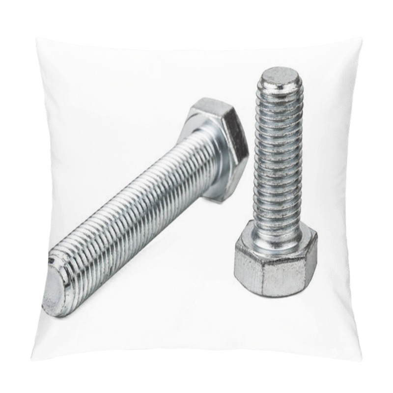 Personality  Two Industrial Bolts On White Background Pillow Covers