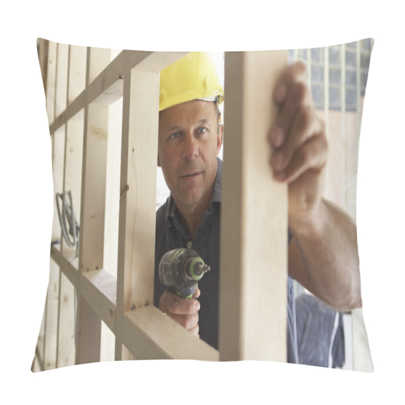 Personality  Construction Worker Building Timber Frame In New Home Pillow Covers