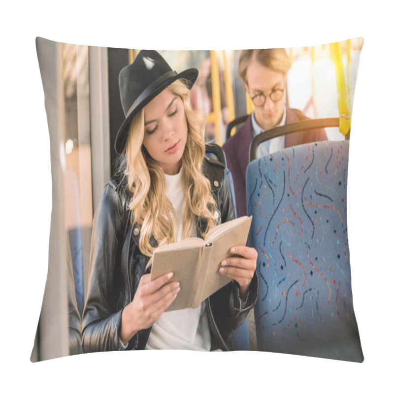 Personality  Girl Reading Book In Bus  Pillow Covers