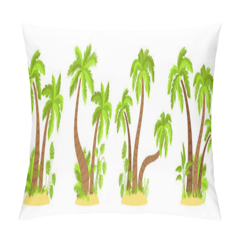 Personality  Tropical Island Palm Trees Cartoon Set Vector Pillow Covers