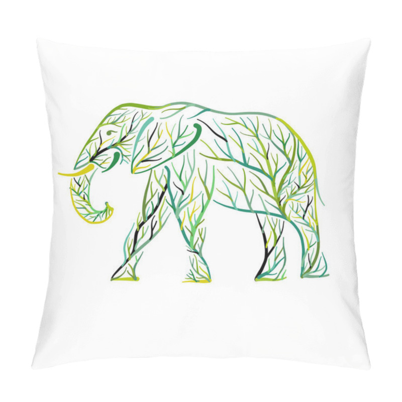 Personality  Elephant Shape Made From Tree Leaves. Save The Earth. Vector Design Pillow Covers