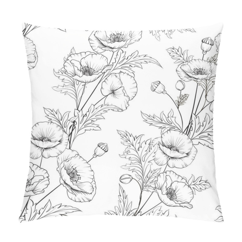 Personality  Pattern Of Poppy Flowers On A White Background. Pillow Covers