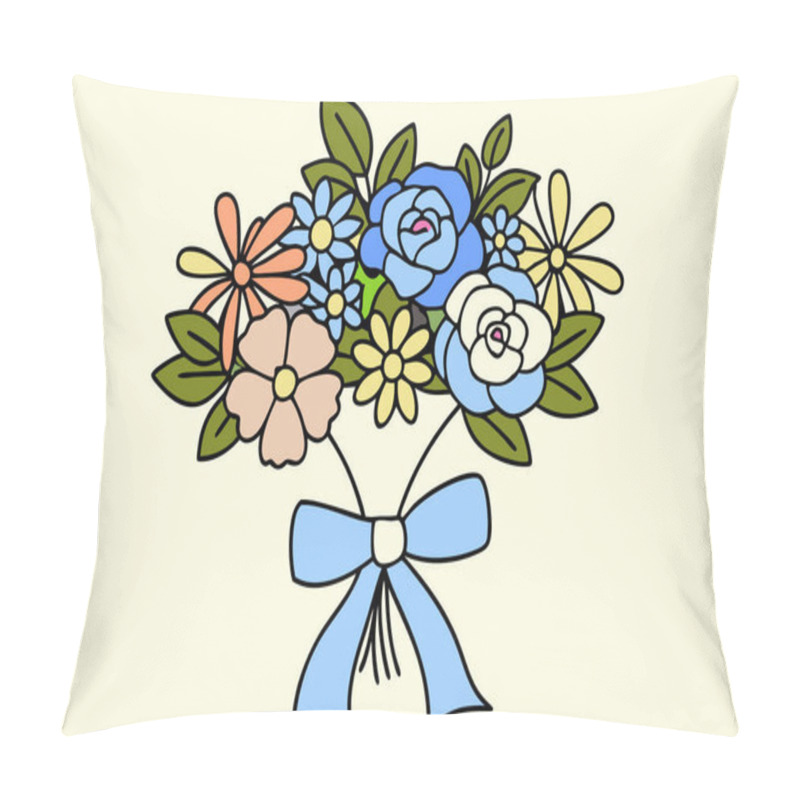 Personality  Colorful Bouquet Of Vibrant Flowers With Ribbon Vector Illustration Design For Creative Projects Pillow Covers