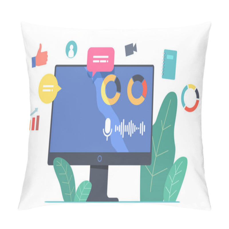 Personality  Computer Monitor With Voice Graph. Online Business Presentation, Training Or Seminar, Virtual Financial Consultation Pillow Covers