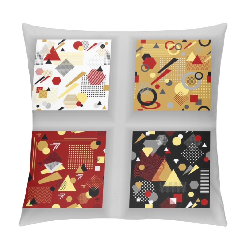 Personality  Set Abstract Seamless Pattern In Postmodern Memphis Style White Black Red Beige Pillow Covers