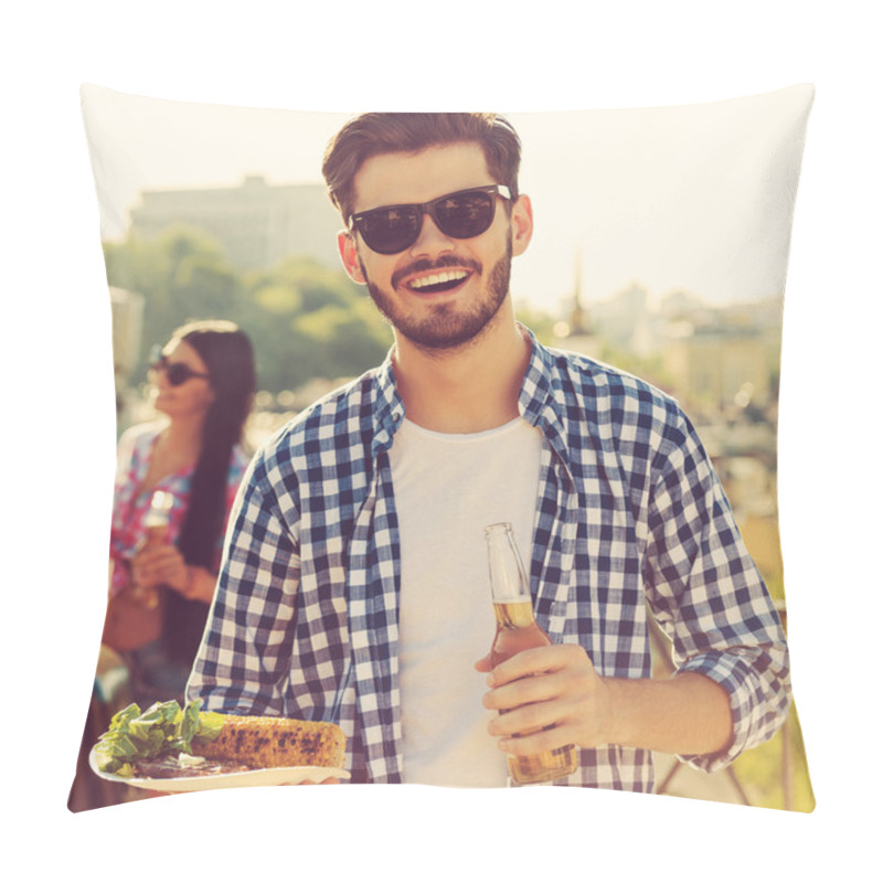 Personality  Man With Beer Bottle And Plate Of Food Pillow Covers