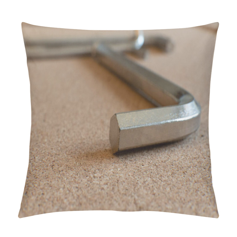 Personality  A Selective Focus Closeup Of An Allen Key On A Wooden Surface Pillow Covers