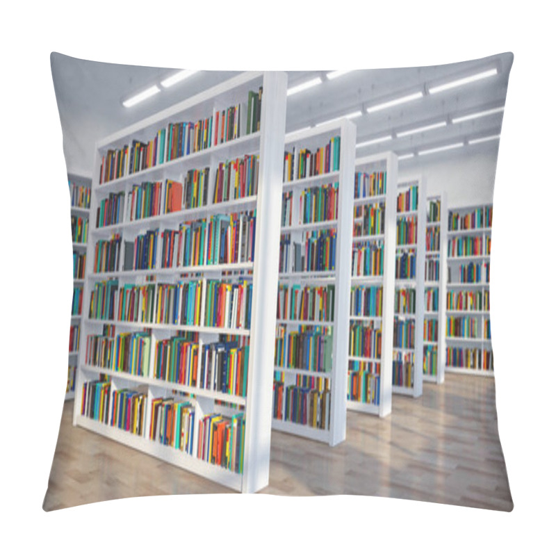 Personality  Library. Background From White  Bookshelves With Books And Textb Pillow Covers