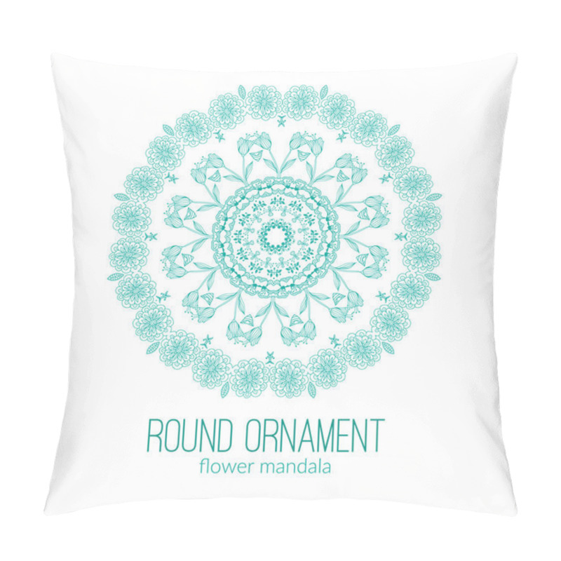 Personality  Vector Hand Drawn Blue Floral Mandala Circle Ornament Isolated On The White Background.  Pillow Covers