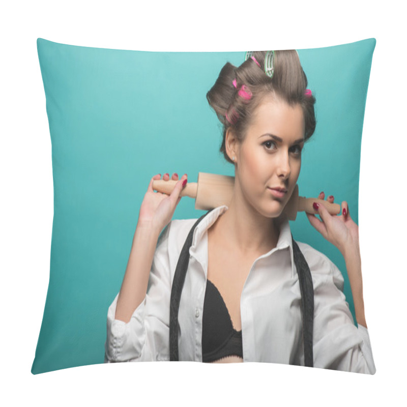 Personality  Woman With  Rolling Pin Pillow Covers