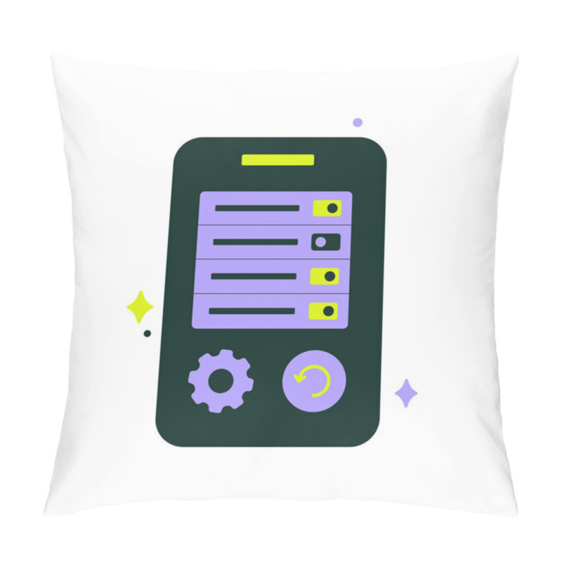 Personality  A Mobile Device Screen Displaying A Settings Panel With Icons For Customization, System Control, And Configuration, Isolated On A White Background. Pillow Covers