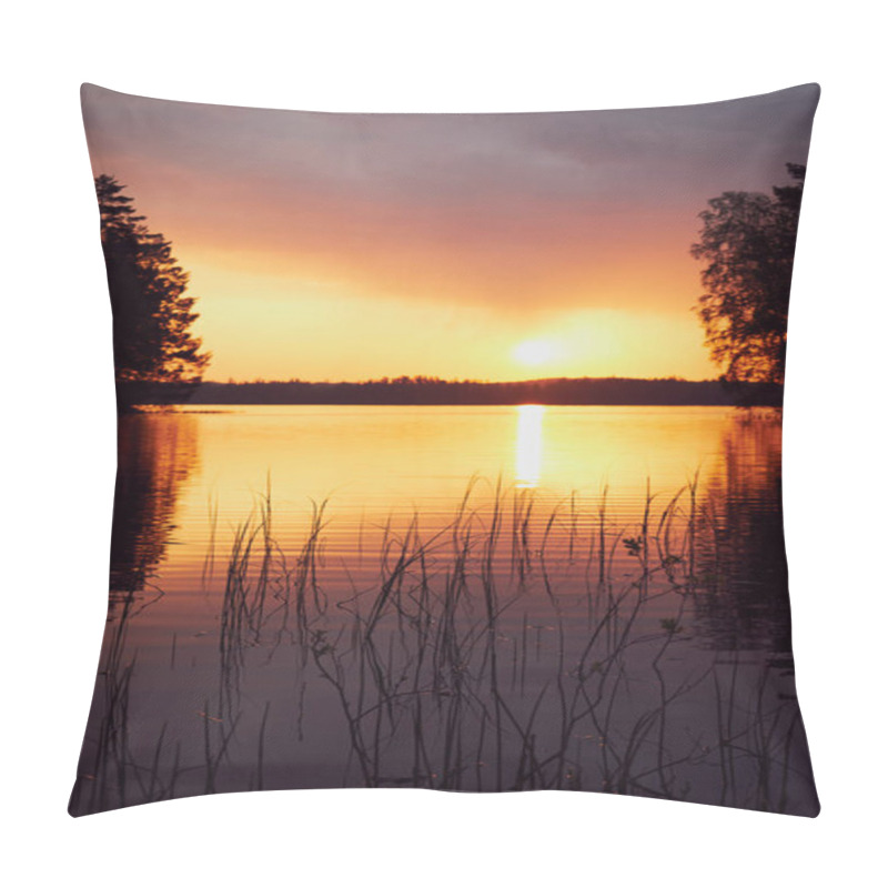 Personality  Sunset Over A Finnish Lake. Intentionally Blurred Background. Pillow Covers