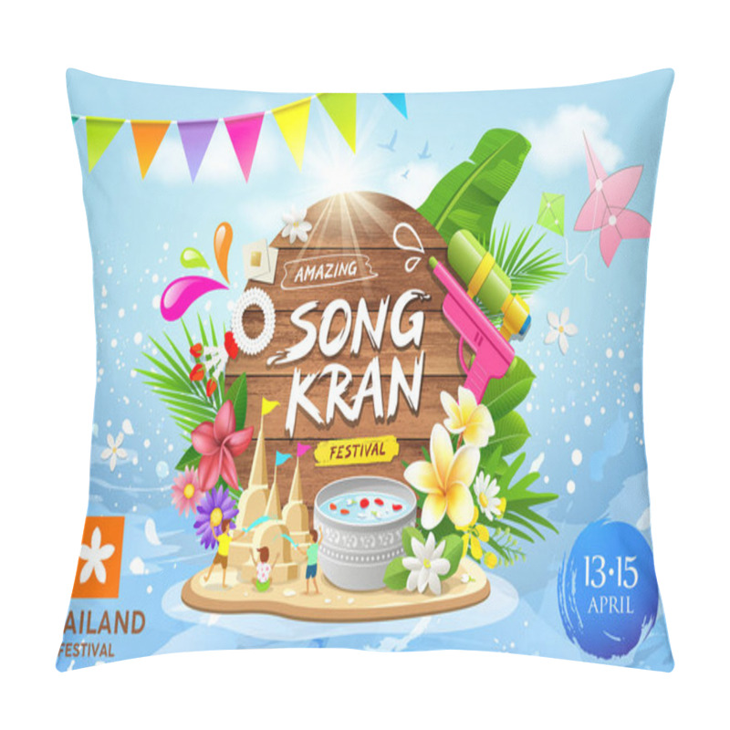 Personality  Songkran Festival Thailand This Summer Banners Design On Water Splash Blue Background, Vector Illustration Pillow Covers