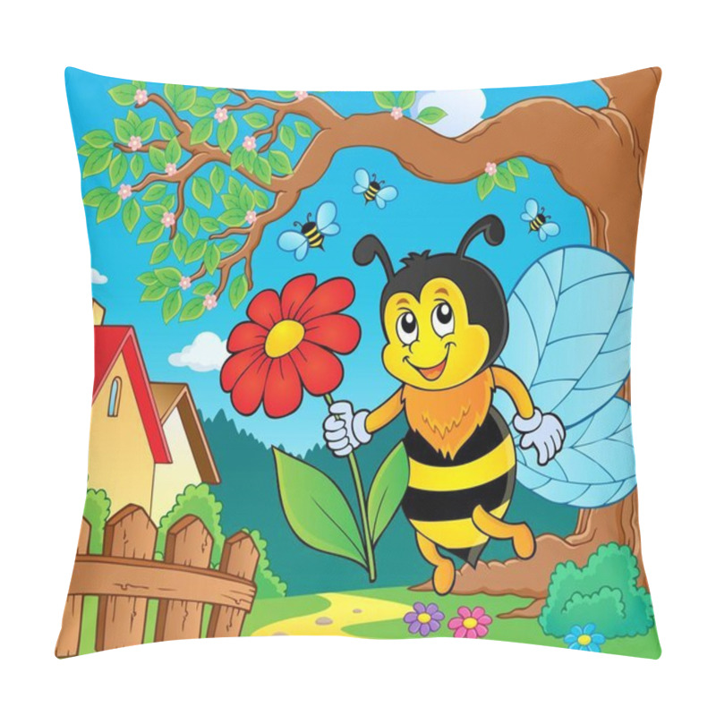 Personality  Happy Bee Holding Flower Theme 2 Pillow Covers