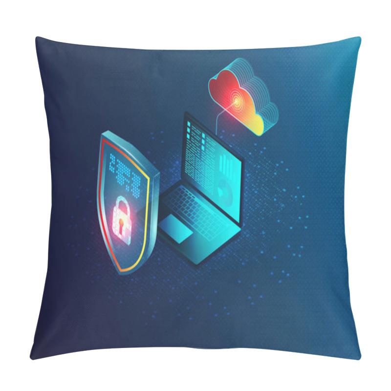 Personality  Cloud-based Cybersecurity Software - Endpoint Security Solutions Concept With Virtual Shield And Laptop Connected To The Digital Cloud - 3D Illustration Pillow Covers