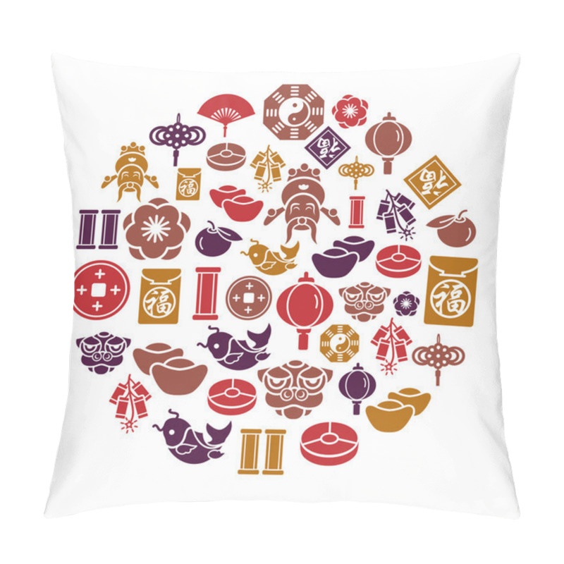 Personality  Chinese New Year Icons In Circle Shape Pillow Covers