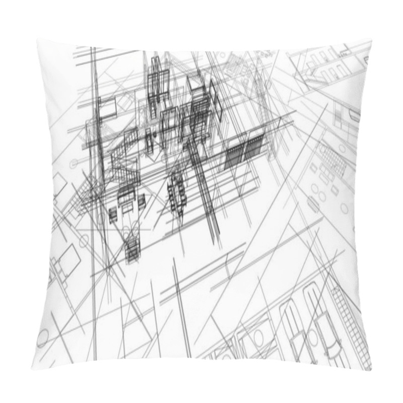 Personality  House Building Architectural Drawing 3d Illustration Pillow Covers