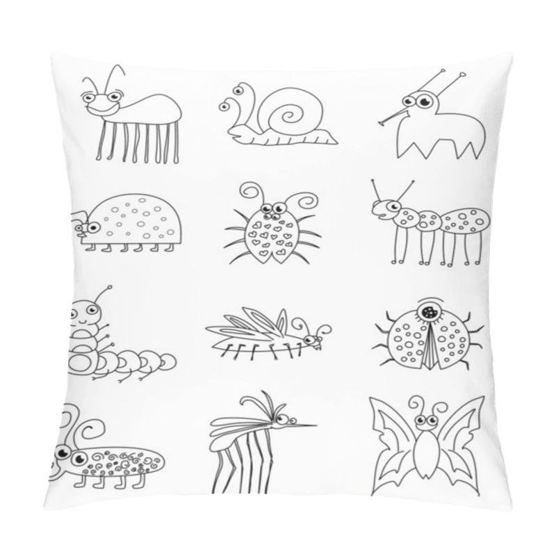 Personality  Funny Insect Bugs Doodle Set Pillow Covers