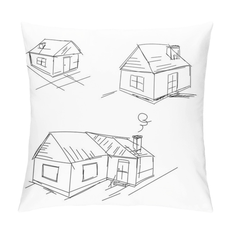 Personality  Doodle Hand Drawn Houses. Pencil Vector Sketch Pillow Covers