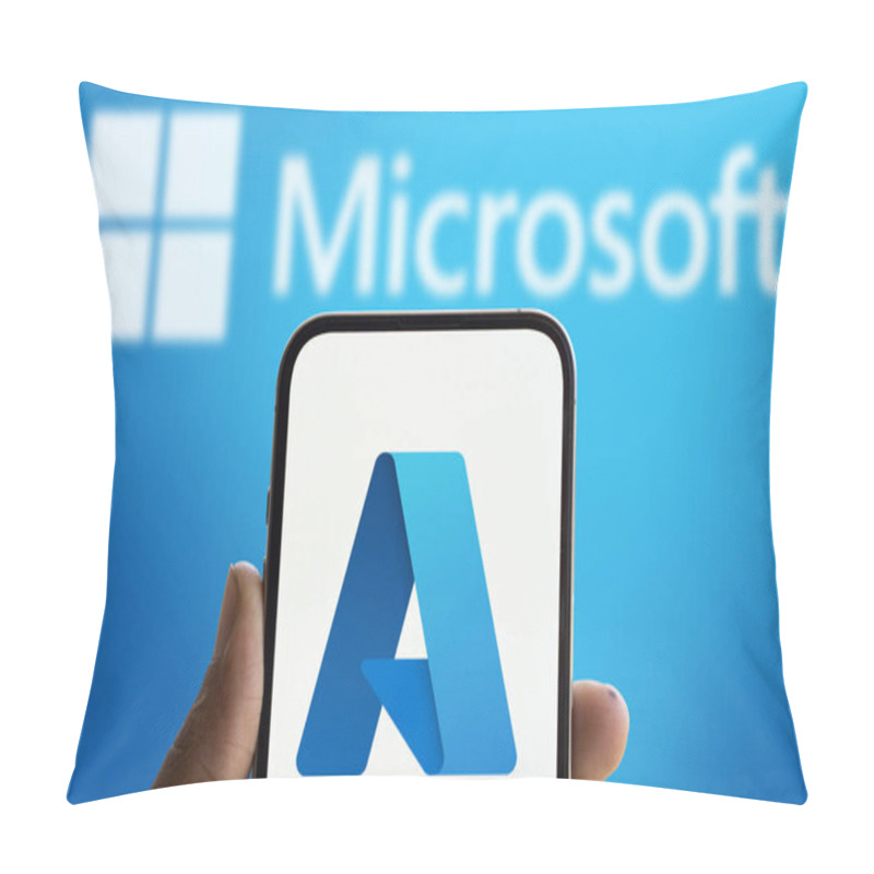 Personality  Dhaka, Bangladesh- 1 Oct 2024: Microsoft Azure Logo Is Displayed On Smartphone. Pillow Covers