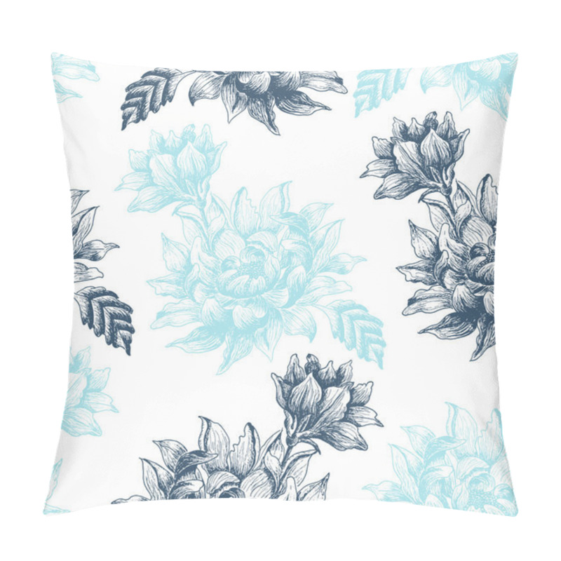 Personality  Seamless Pattern With Blue  Flowers On A White Background Pillow Covers