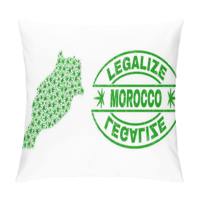 Personality  Cannabis Leaves Collage Morocco Map With Legalize Grunge Stamp Seal Pillow Covers