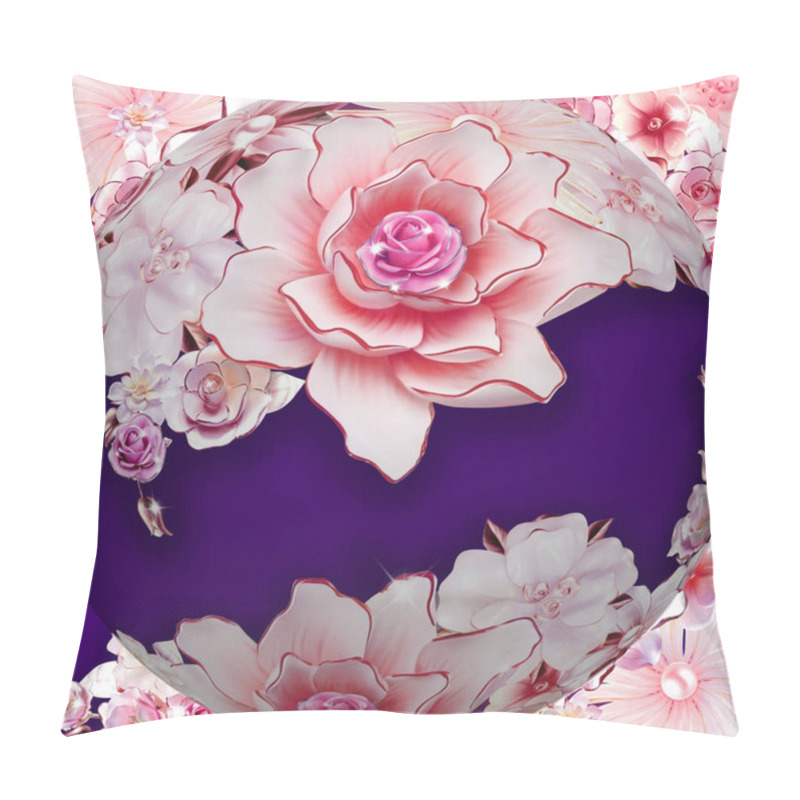 Personality  Illustration Of A Floral Background With A Rose In A Round Frame Pillow Covers