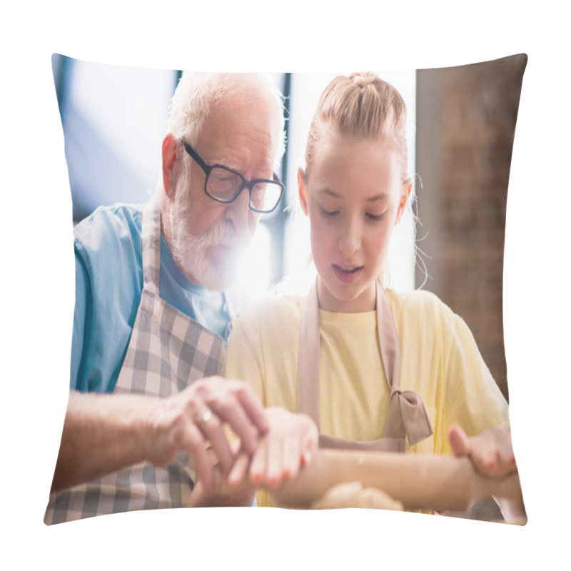 Personality  Grandfather And Granddaughter Making Dough Pillow Covers