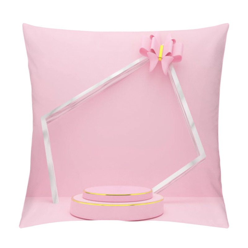 Personality  Podium Empty With Geometric Shapes In Pink Pastel Composition For Modern Stage Display And Minimalist Mockup ,abstract Showcase Background ,Concept 3d Illustration Or 3d Render Pillow Covers