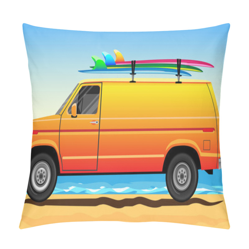 Personality  Van On The Beach With Surfboards On The Roof Pillow Covers