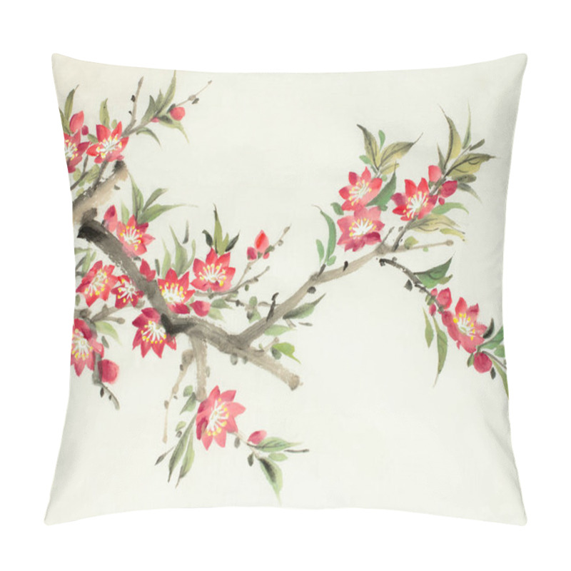 Personality  Branch Of A Blossoming Peach On A Light Background Pillow Covers