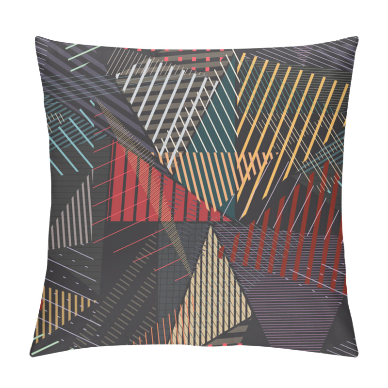 Personality  Colored Hallucinatory Futuristic Art. Zigzag Collage Seamless Pattern. Repetitive Abstract Vector. Pillow Covers