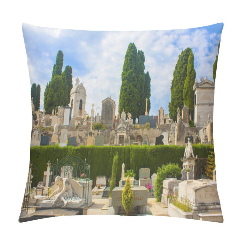 Personality  Nice, France - June 23, 2018: Old Chateau Cemetery (Castle Cemetery) In Nice. It's Located On The Castle Hill In The City Centre, That Overlooks The Old Town And The Coastline. Pillow Covers