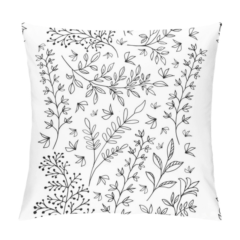 Personality  Elegant Line Art Wild Meadow Grass Seamless Vector Pattern Background. Black And White Backdrop Of Scattered Leaves Victorian Style Vertical Geometric Design. Botanical Foliage All Over Print. Pillow Covers