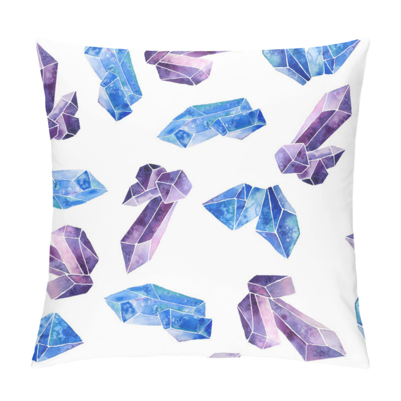 Personality  Watercolor Hand Drawn Seamless Pattern Illustration Set Of Violet Purple Blue Gemstone Crystals Precious Minerals. Mystic Witchcraft Concept For Occult Symbols. Amethyst Fluorite Topaz Sapphire. Pillow Covers