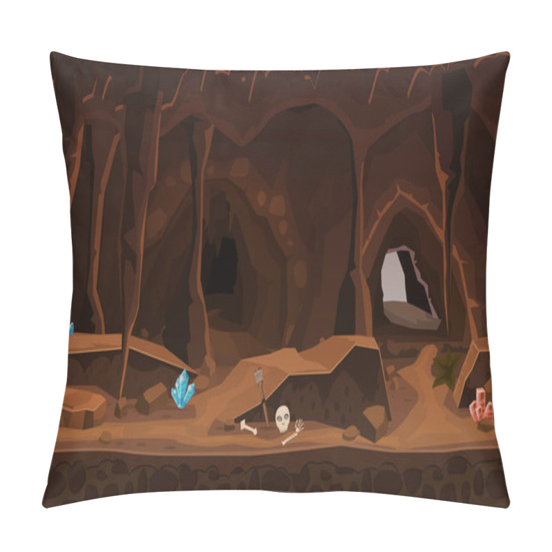 Personality  Treasure Cave With Crystals. Concept, Art For Computer Game. Background Image To Use Games, Apps, Banners, Graphics. Vector Cartoon Illustration Pillow Covers