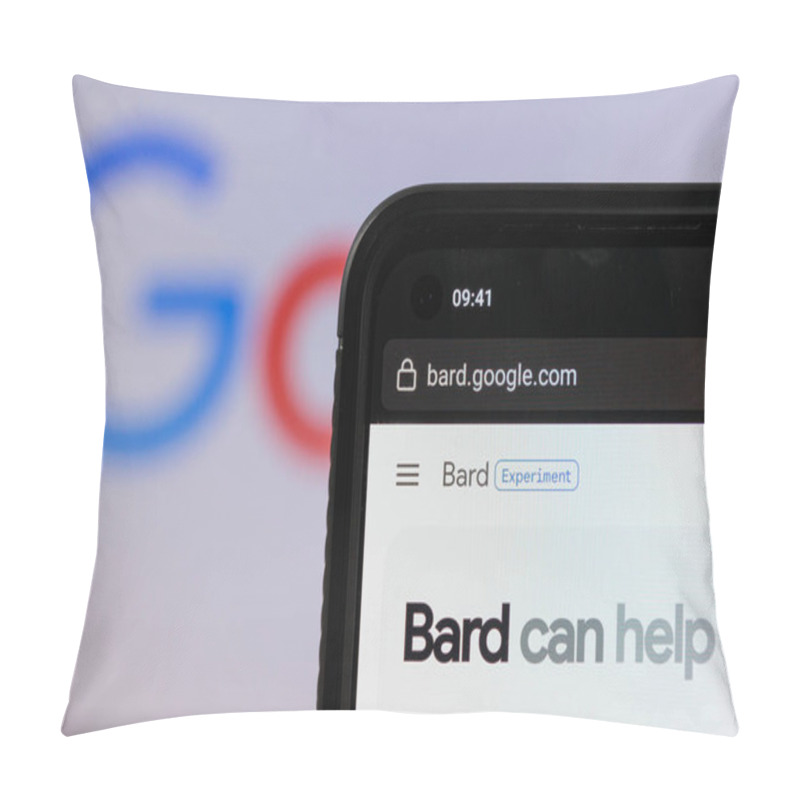 Personality  Kaunas, Lithuania - 2023 March 22: Google Bard AI On Screen. Google Launched New Artificial Intelligence Chatbot Bard. High Quality Photo Pillow Covers