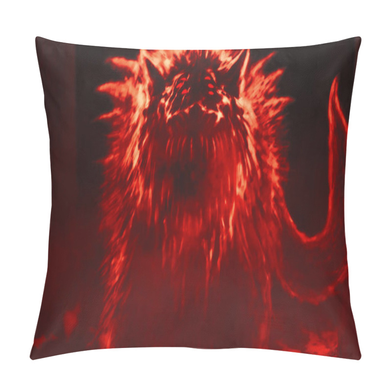 Personality  Alien Wolf Emerges From Dark Forest And Opens His Mouth. Illustration In Genre Of Horror. Pillow Covers