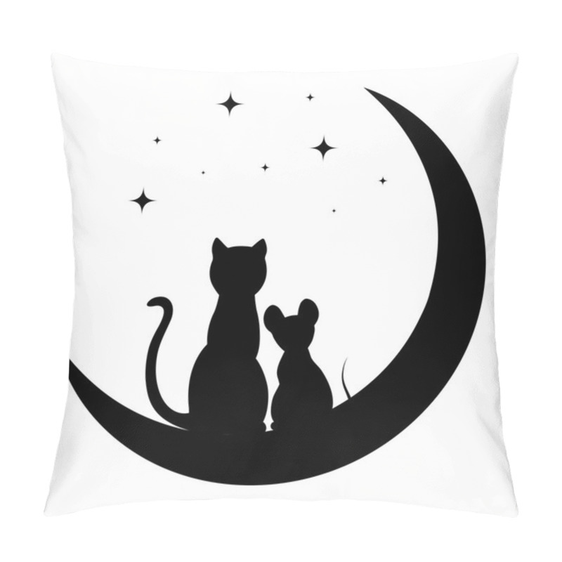 Personality  Cat And Little Mouse Sitting On The Moon Pillow Covers